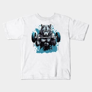 wolf lifting weight Kids T-Shirt